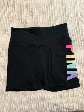 PINK Victoria's Secret Black Bike Shorts with Rainbow PINK Side Logo